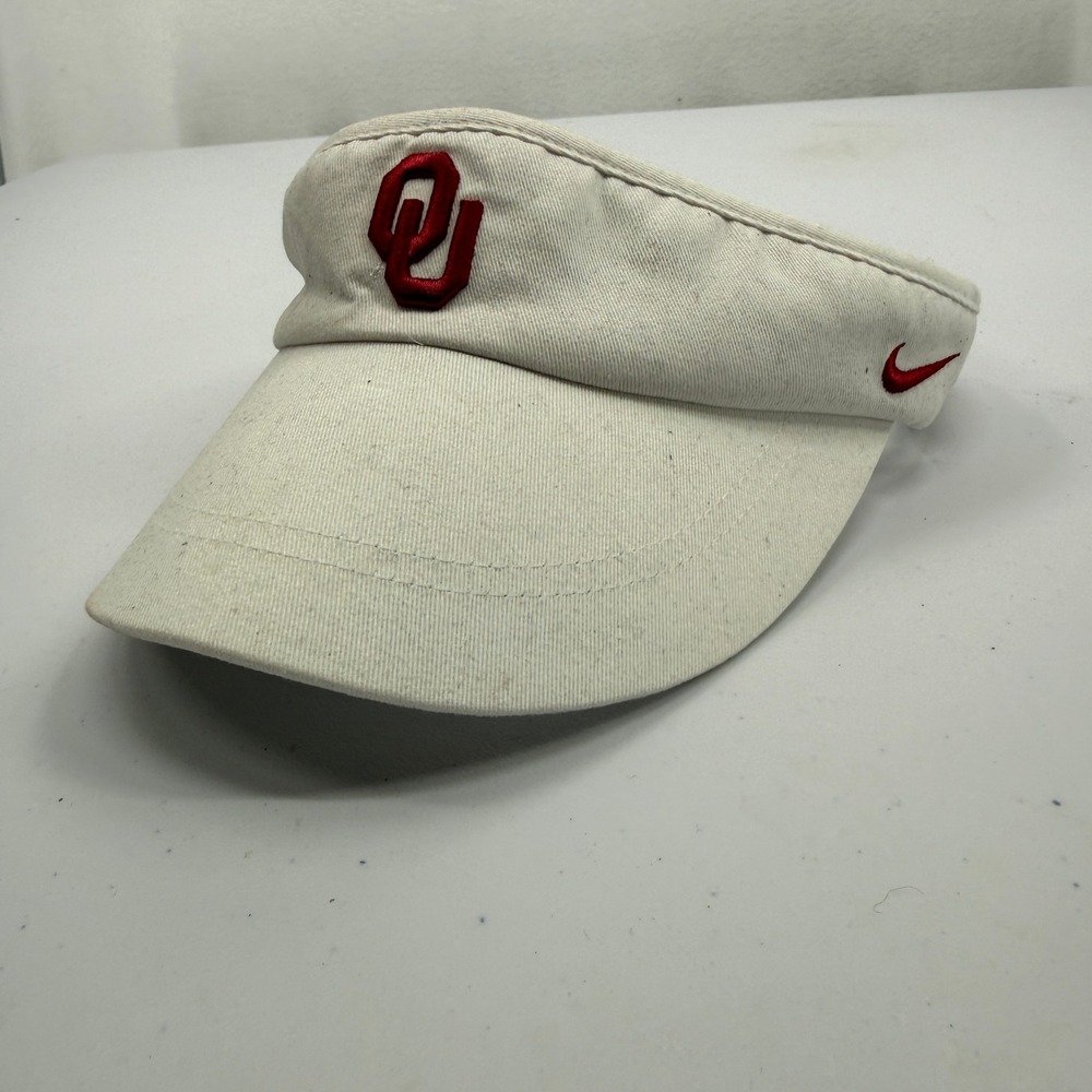 Y2K Nike Visor Mens White Red Oklahoma Sooners OU NCAA Adjustable Cotton Hat